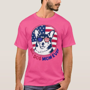 Corgi Best Dog Mom Ever Retro USA American Flag  T-Shirt