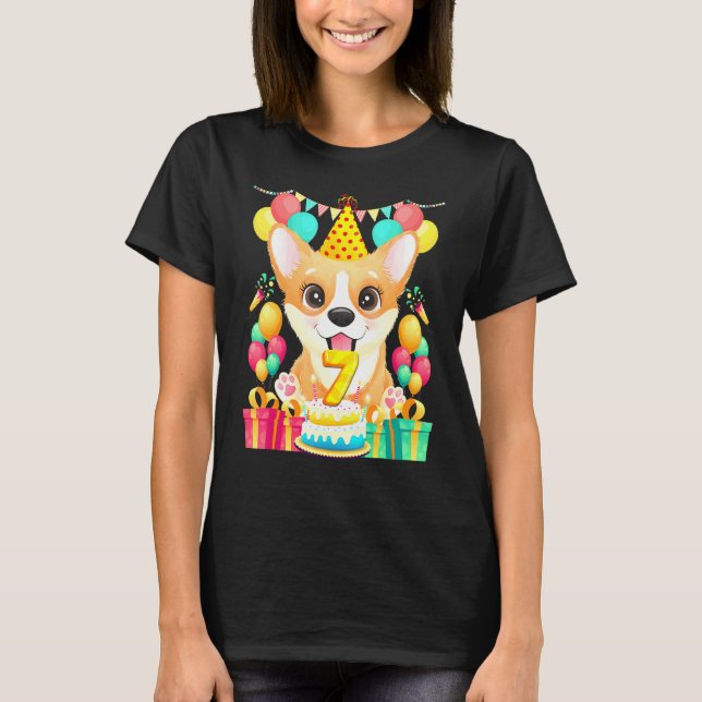 Corgi Birthday 7th 7 Year Old T-Shirt (Front)