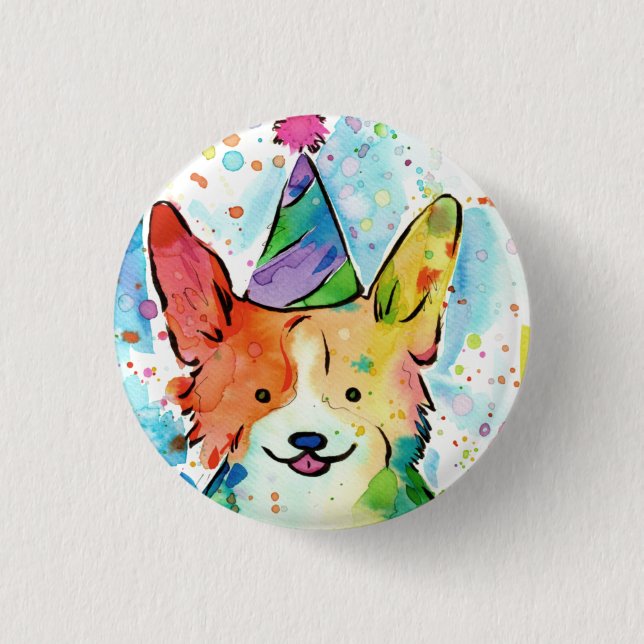 Corgi Birthday Party Button (Front)
