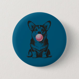 Corgi Blowing Bubble Gum Funny Dog Cartoon Meme  2 Inch Round Button