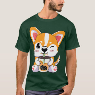 Corgi Boba Tea Bubble Anime Cute Kawaii Kids Boys T-Shirt