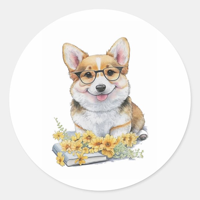 Corgi Books Flowers Classic Round Sticker (Front)