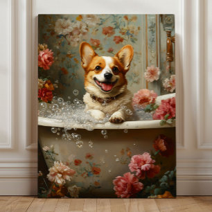 Corgi Bubble Bath Joy Canvas Print