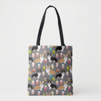 Corgi bubble Tea - Tri and Red corgis - grey Tote Bag