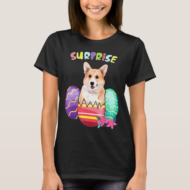 Corgi Bunny With Eggs Easter Dog T-Shirt (Front)