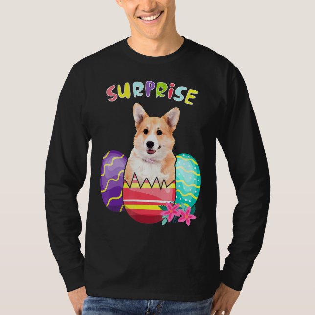 Corgi Bunny With Eggs Easter Dog T-Shirt (Front)