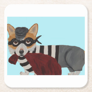 Corgi Burglar  Square Paper Coaster