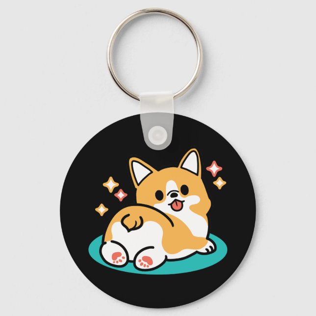 Corgi Butt and Nap Vibes – Cute Sleeping Dog Keychain (Front)