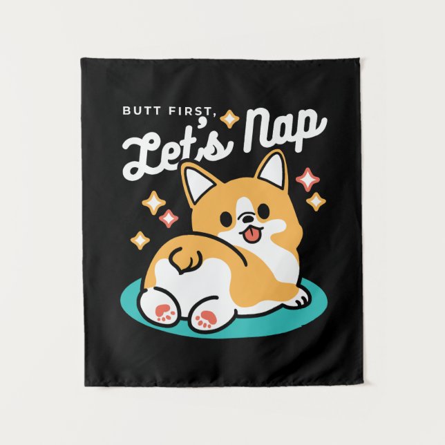 Corgi Butt and Nap Vibes – Cute Sleeping Dog Tapestry (Front)