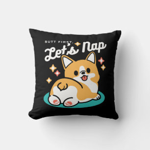 Corgi Butt and Nap Vibes – Cute Sleeping Dog Throw Pillow
