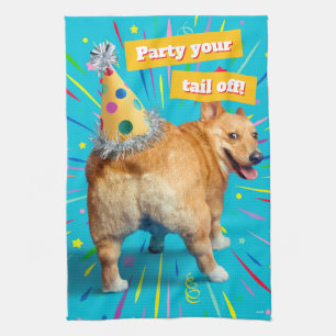 Corgi Butt Birthday Hat Kitchen Towel
