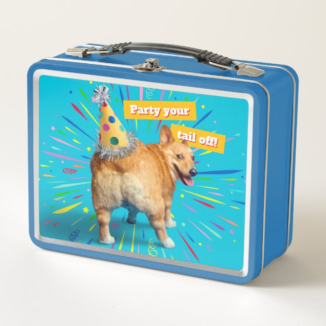 Corgi Butt Birthday Hat Metal Lunch Box (Front)