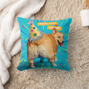 Corgi Butt Birthday Hat Throw Pillow