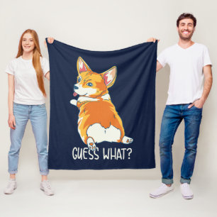 Corgi Butt Guess What Funny Dog Humor Fleece Blanket
