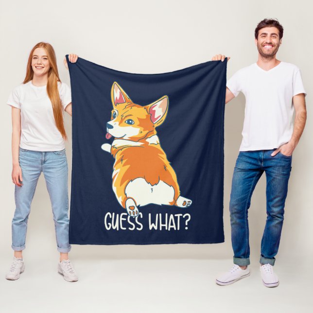 Corgi Butt Guess What Funny Dog Humour Fleece Blanket (In Situ)