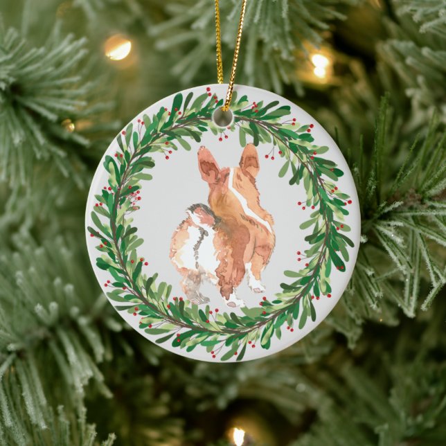 Corgi Butt Holiday Christmas wreath Ceramic Ornament (Tree)
