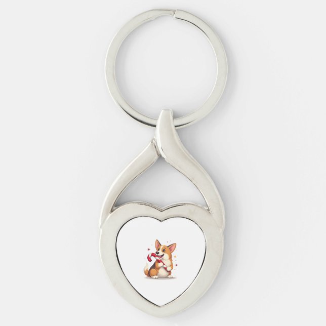 Corgi Candy Cane Joy dog Keychain (Front)