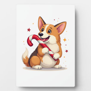 Corgi Candy Cane Joy Plaque