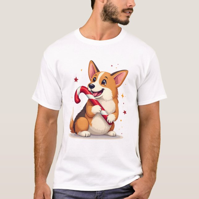 Corgi Candy Cane Joy T-Shirt (Front)