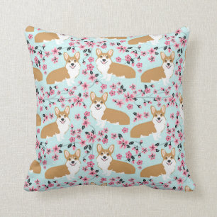 Corgi Cherry Blossom Pillow