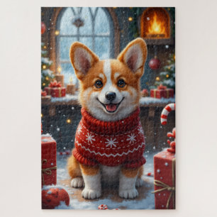 Corgi Christmas Art Jigsaw Puzzle