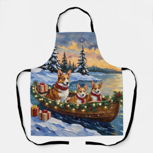 Corgi Christmas Boat Holiday Apron