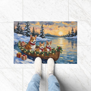 Corgi Christmas Boat Holiday Doormat