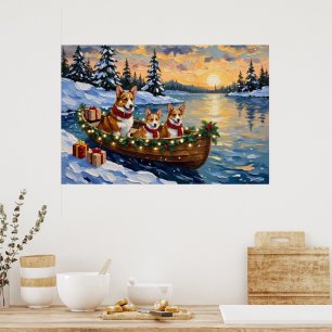 Corgi Christmas Boat Holiday Poster