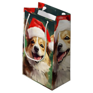 Corgi Christmas brush painting artwork Small Gift Bag