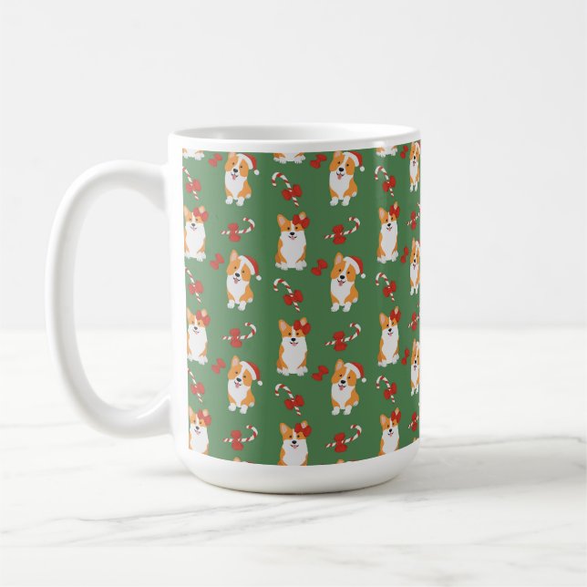 Corgi Christmas Candy Cane Pattern Coffee Mug (Left)