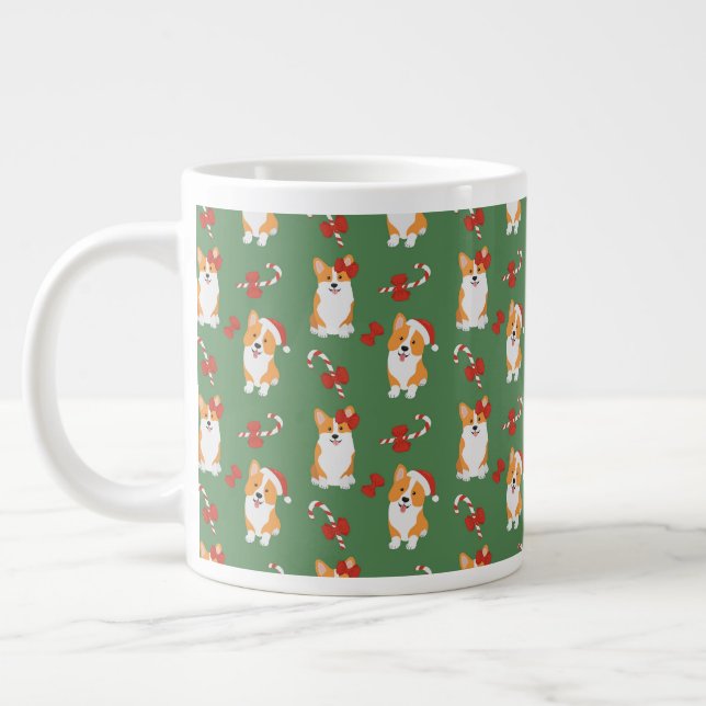 Corgi Christmas Candy Cane Pattern Large Coffee Mug (Left)