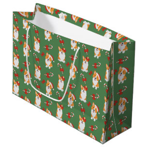 Corgi Christmas Candy Cane Pattern Large Gift Bag