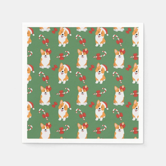 Corgi Christmas Candy Cane Pattern Napkin (Front)