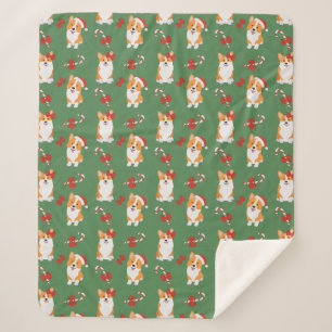 Corgi Christmas Candy Cane Pattern Sherpa Blanket