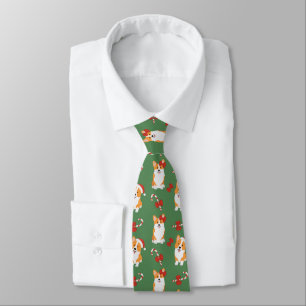 Corgi Christmas Candy Cane Pattern Tie