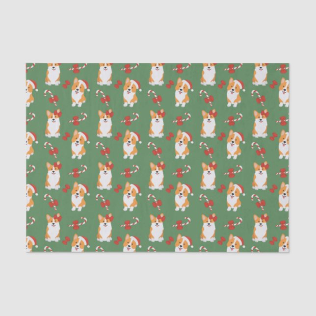 Corgi Christmas Candy Cane Pattern Tissue Paper (Front)