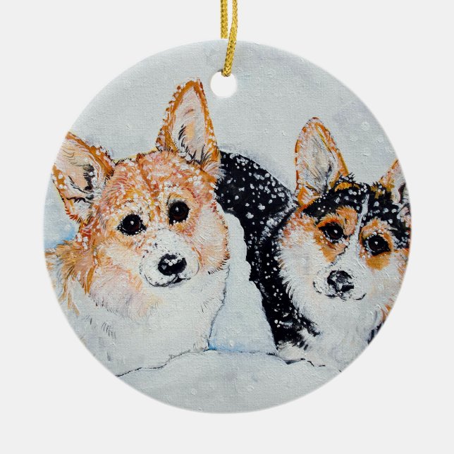 Corgi Christmas Ceramic Ornament (Front)