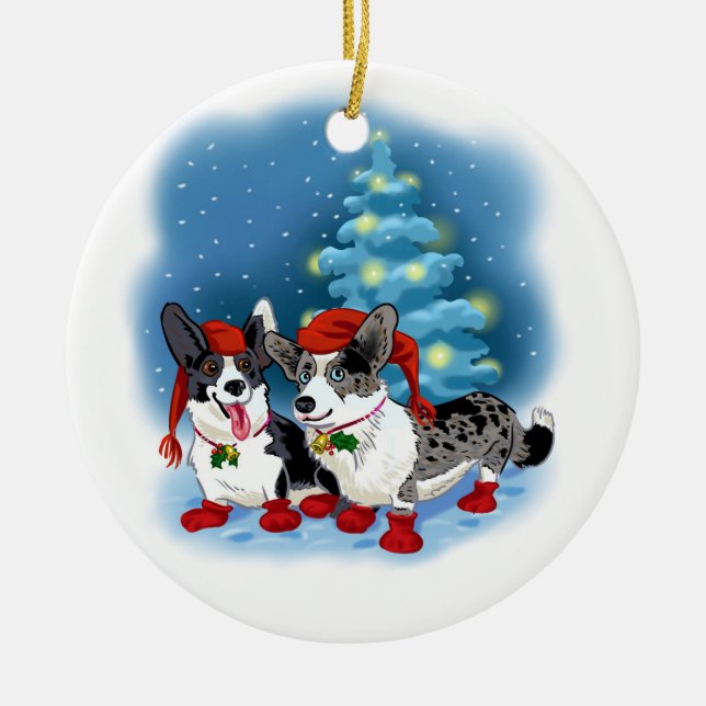 Corgi Christmas Ceramic Ornament (Front)