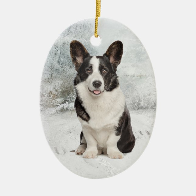 Corgi Christmas Ceramic Ornament (Front)