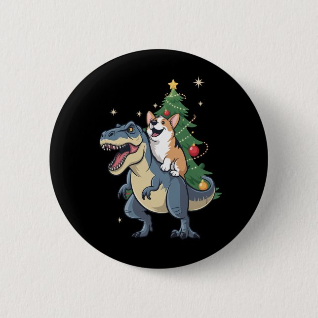 Corgi Christmas Dinosaur Tree Rex Holiday Xmas  2 Inch Round Button (Front)