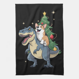 Corgi Christmas Dinosaur Tree Rex Holiday Xmas  Kitchen Towel
