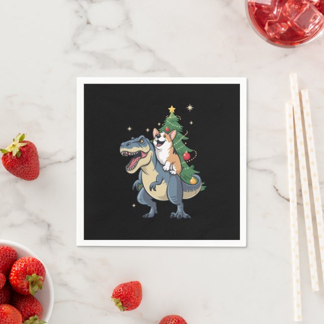 Corgi Christmas Dinosaur Tree Rex Holiday Xmas  Napkin (Insitu)