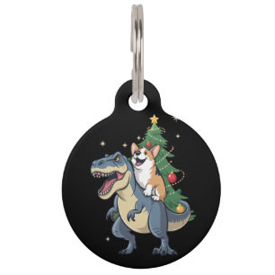 Corgi Christmas Dinosaur Tree Rex Holiday Xmas  Pet Tag