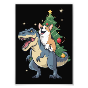 Corgi Christmas Dinosaur Tree Rex Holiday Xmas Photo Print