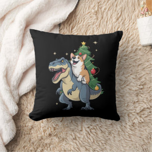 Corgi Christmas Dinosaur Tree Rex Holiday Xmas  Throw Pillow
