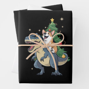 Corgi Christmas Dinosaur Tree Rex Holiday Xmas  Wrapping Paper Sheet
