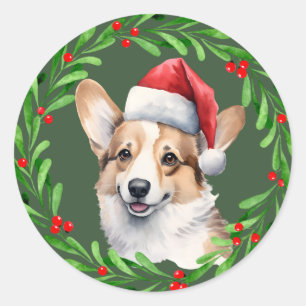 Corgi Christmas Dog Puppy Mailing  Classic Round Sticker