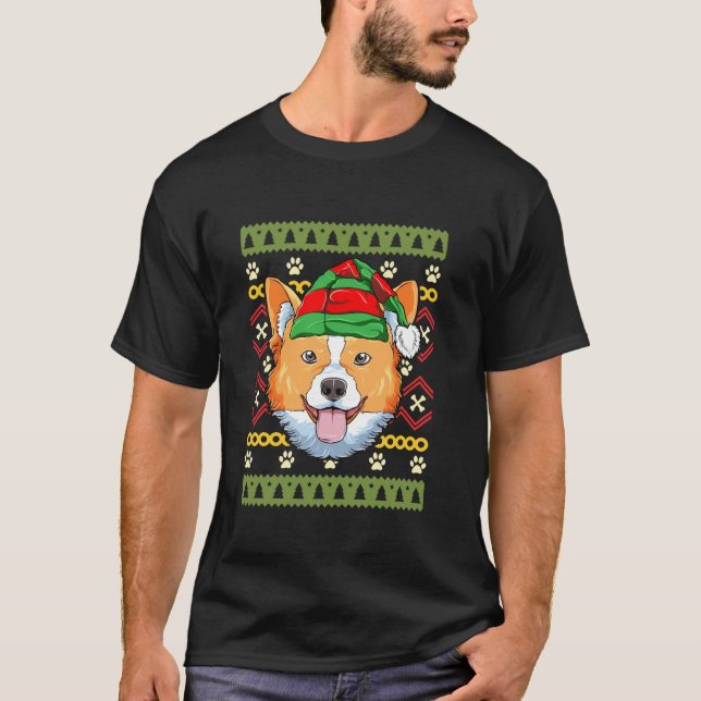 Corgi Christmas Elf Funny Ugly Xmas design Dog Elf T-Shirt (Front)