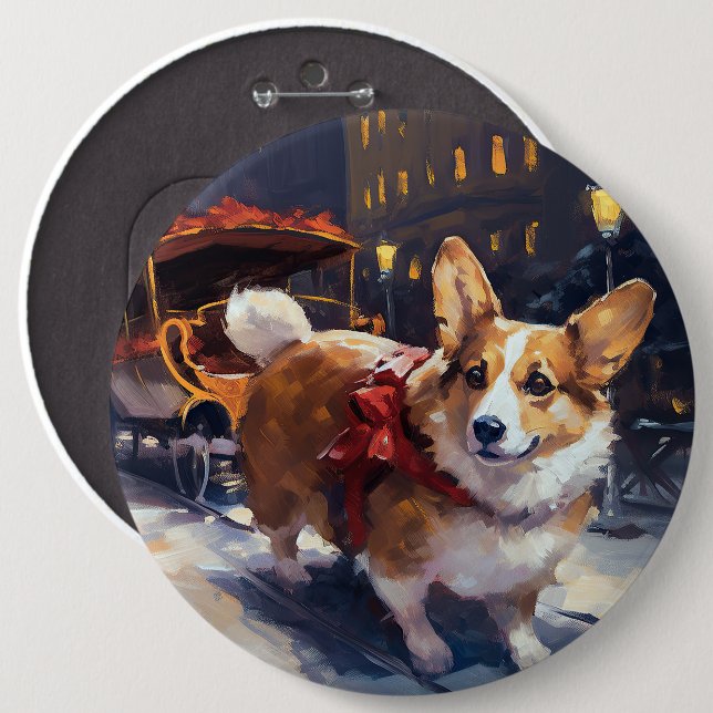 Corgi Christmas Festive Season 6 Inch Round Button (Front & Back)