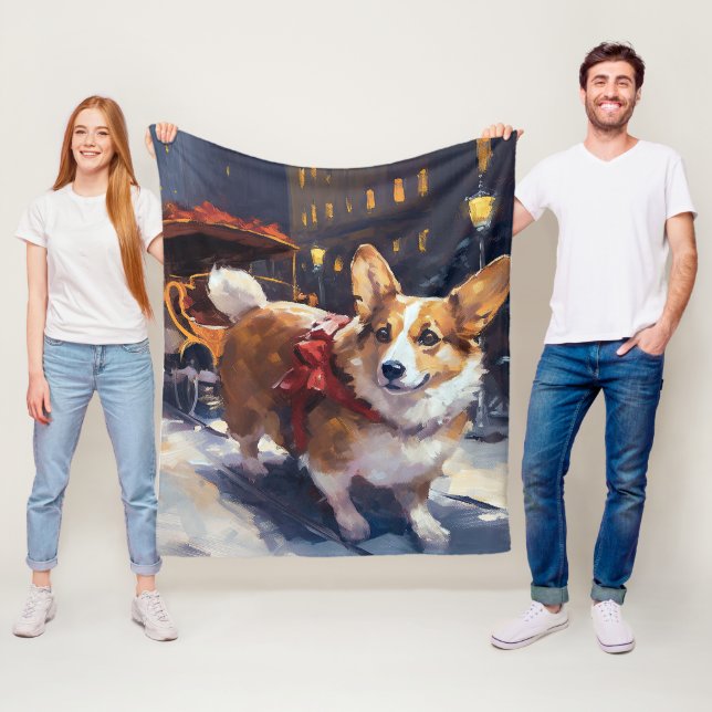 Corgi Christmas Festive Season Fleece Blanket (In Situ)